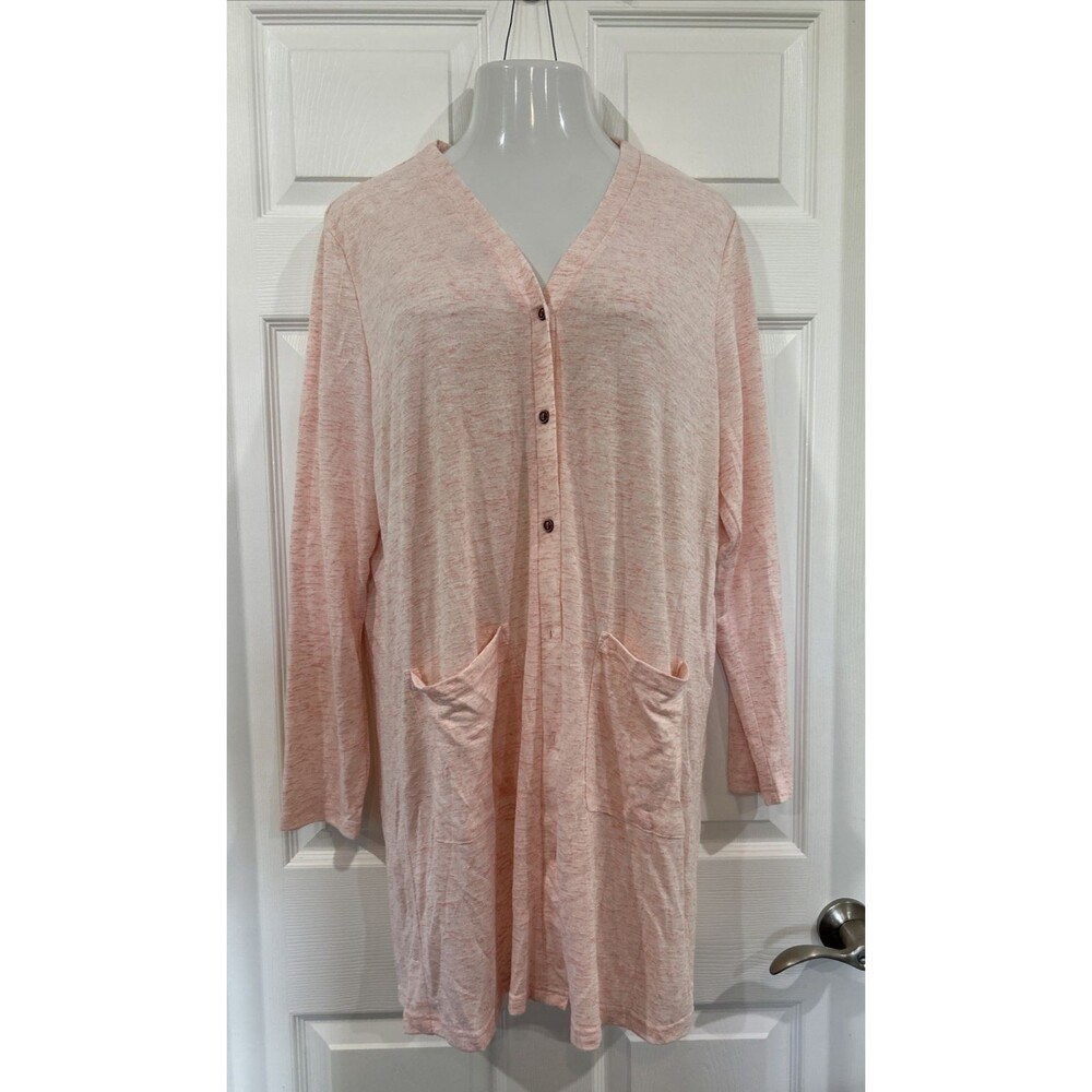 Merokeety Soft Heathered Button Front Long Cardigan Peach Women's 2XL